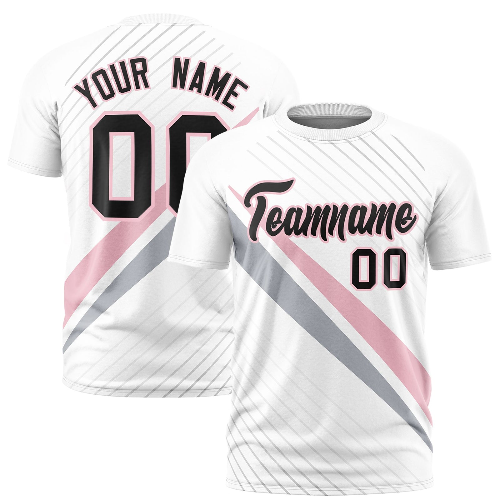 Custom White Light Pink-Gray Personalized Slash Pattern Performance T-Shirt