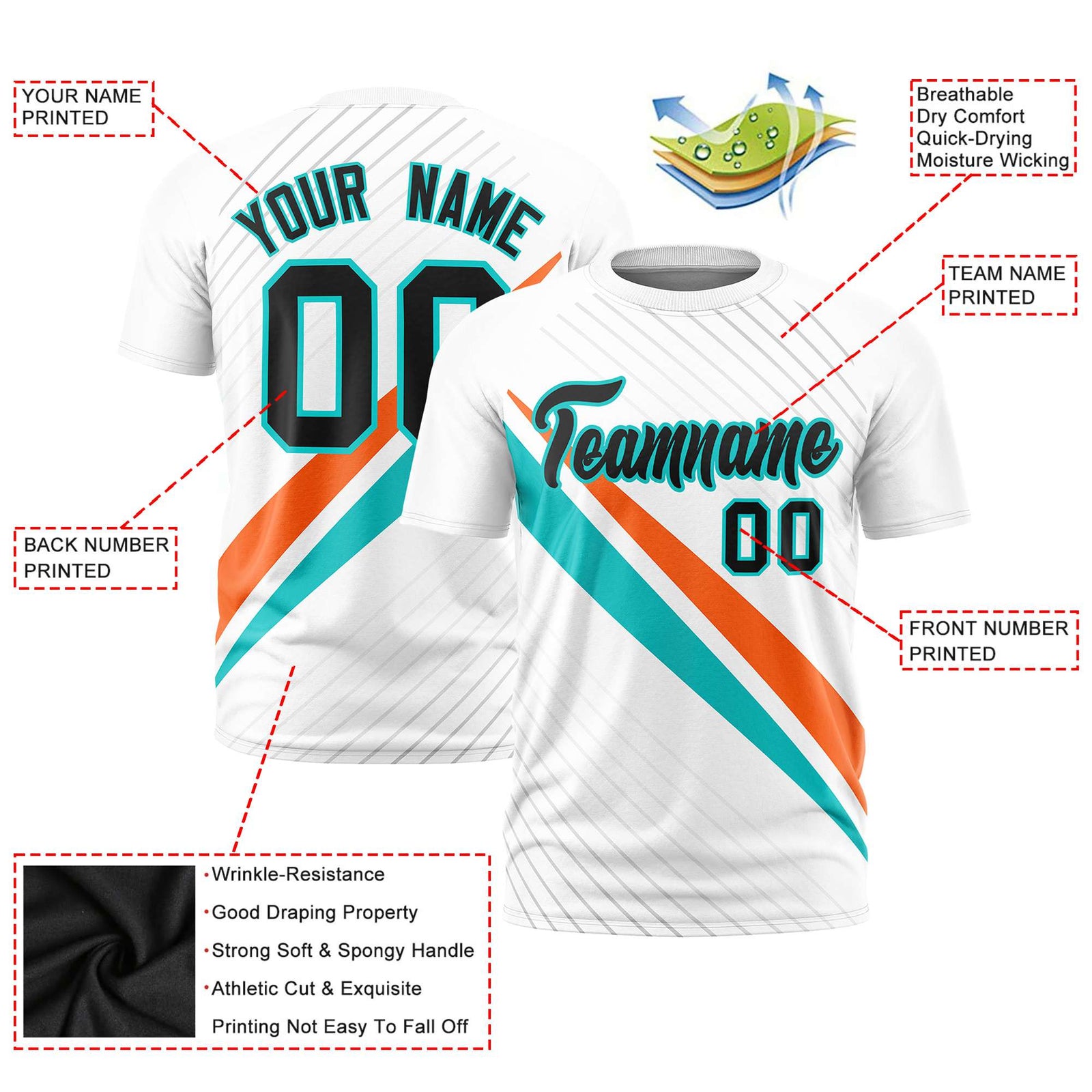 Custom White Orange-Bright Green Personalized Slash Pattern Performance T-Shirt