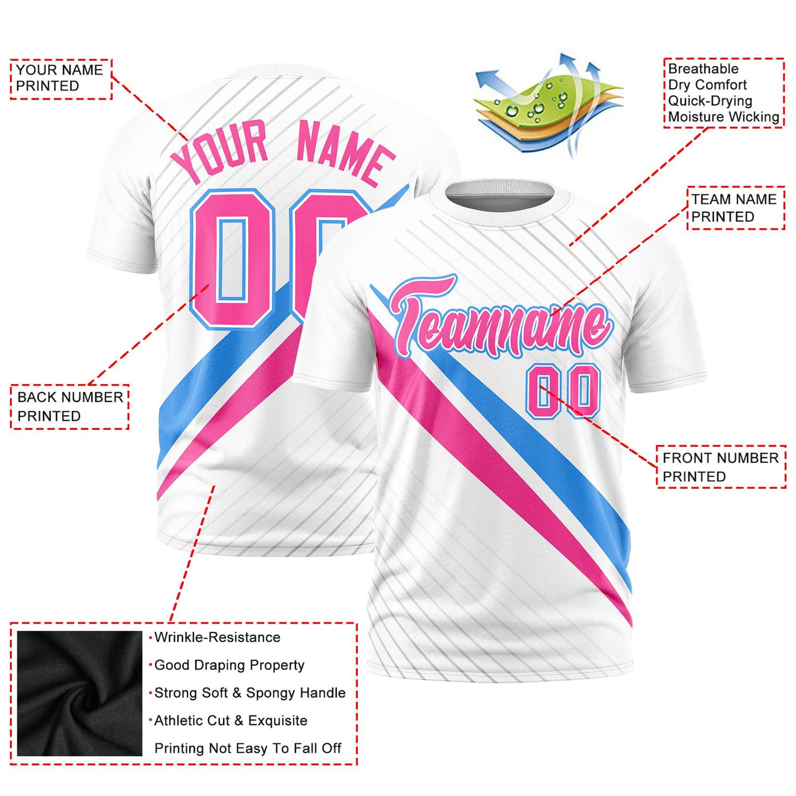 Custom White Powder Blue-Pink Personalized Slash Pattern Performance T-Shirt