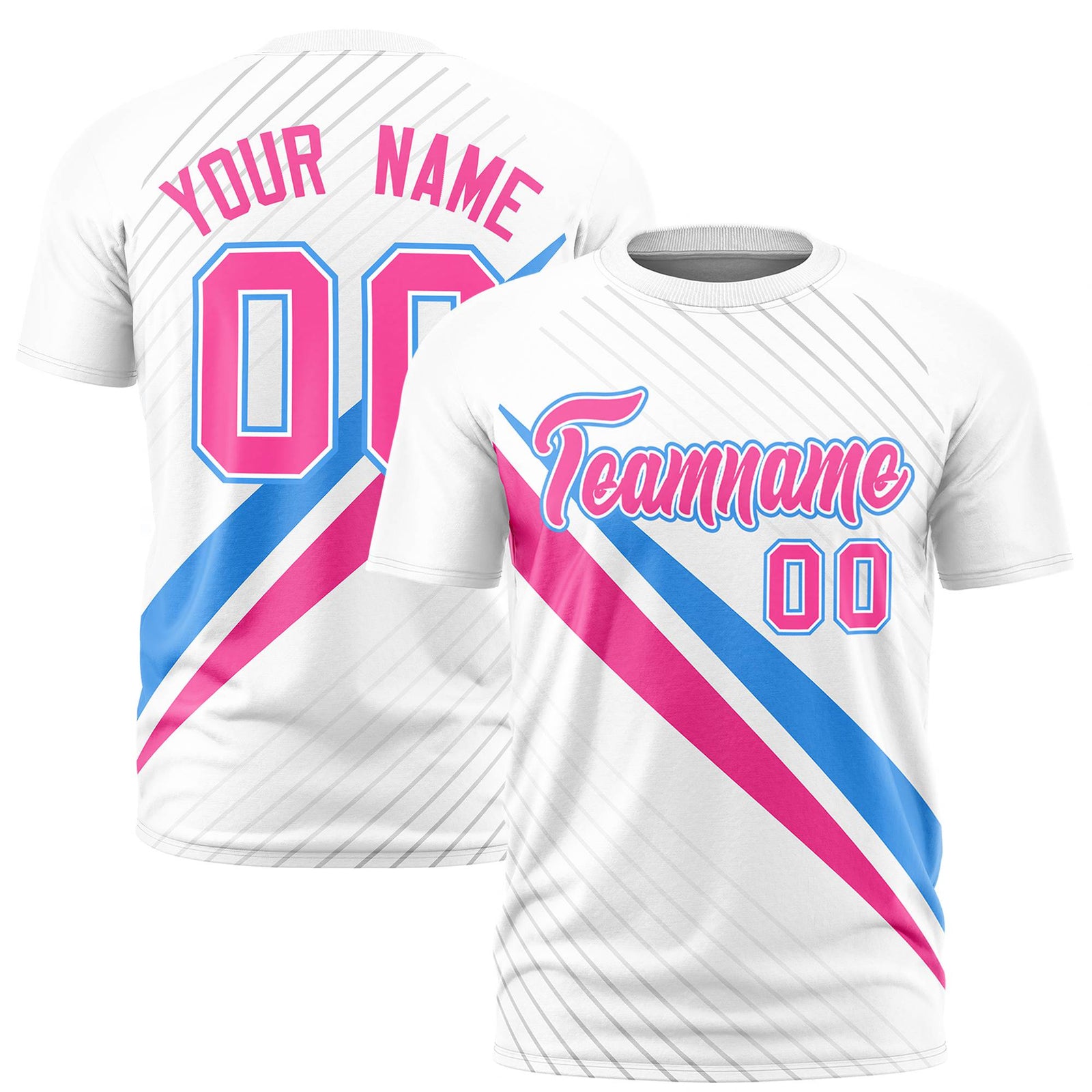Custom White Powder Blue-Pink Personalized Slash Pattern Performance T-Shirt