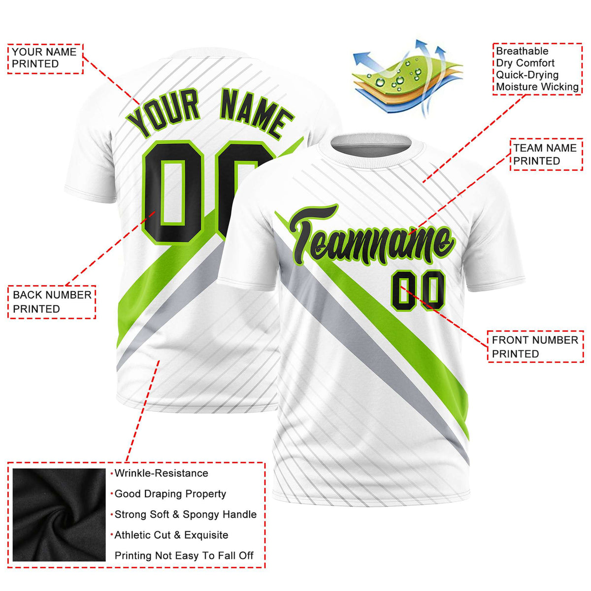 Custom White Neon Green-Gray Personalized Slash Pattern Performance T-Shirt