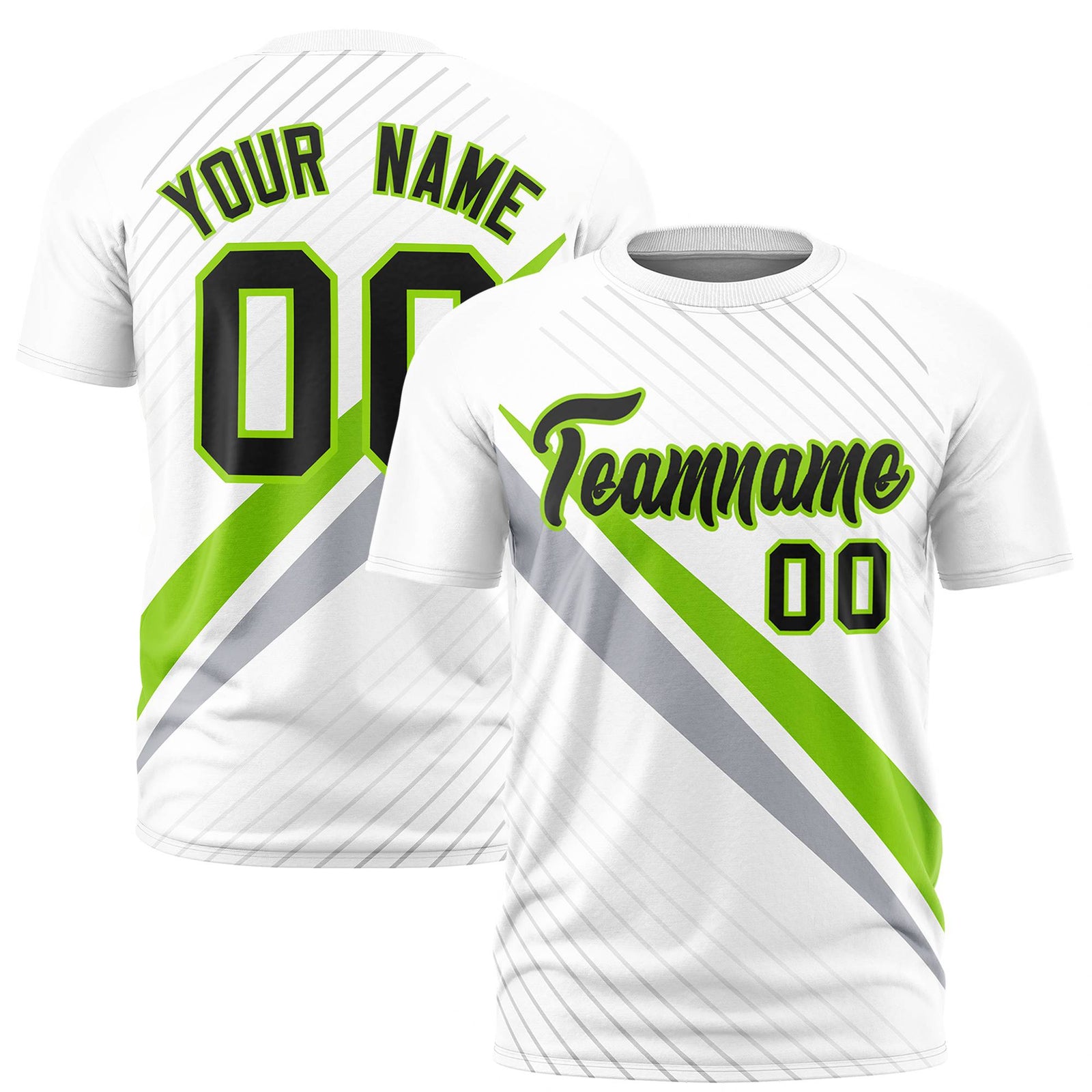 Custom White Neon Green-Gray Personalized Slash Pattern Performance T-Shirt