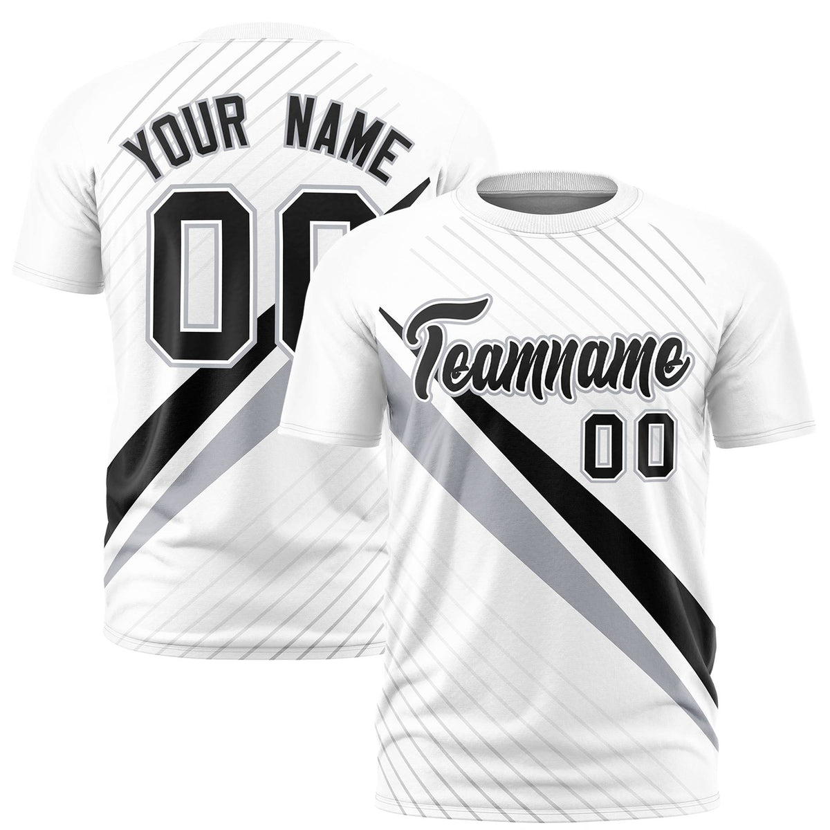 Custom White Black-Gray Personalized Slash Pattern Performance T-Shirt