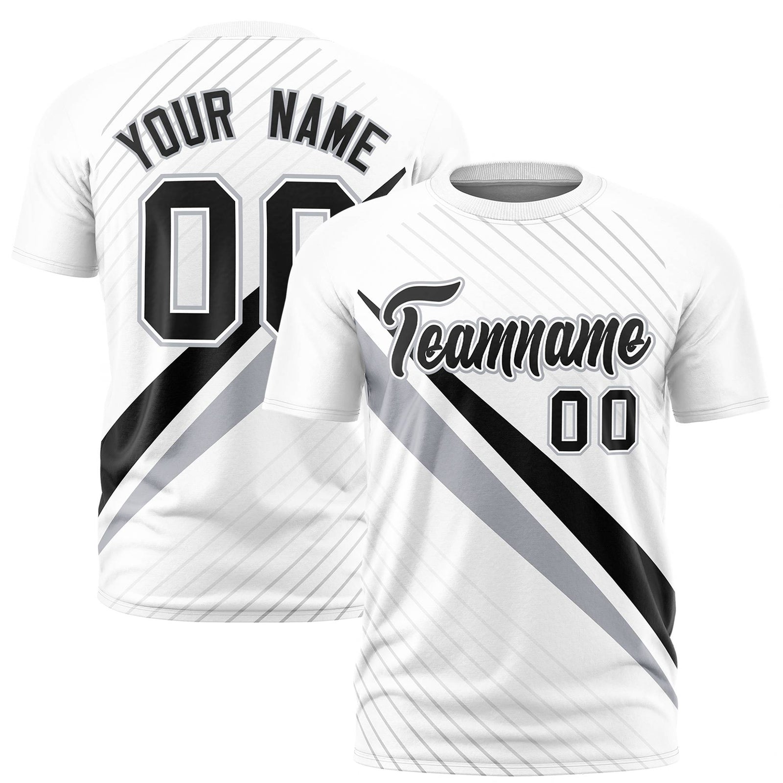 Custom White Black-Gray Personalized Slash Pattern Performance T-Shirt