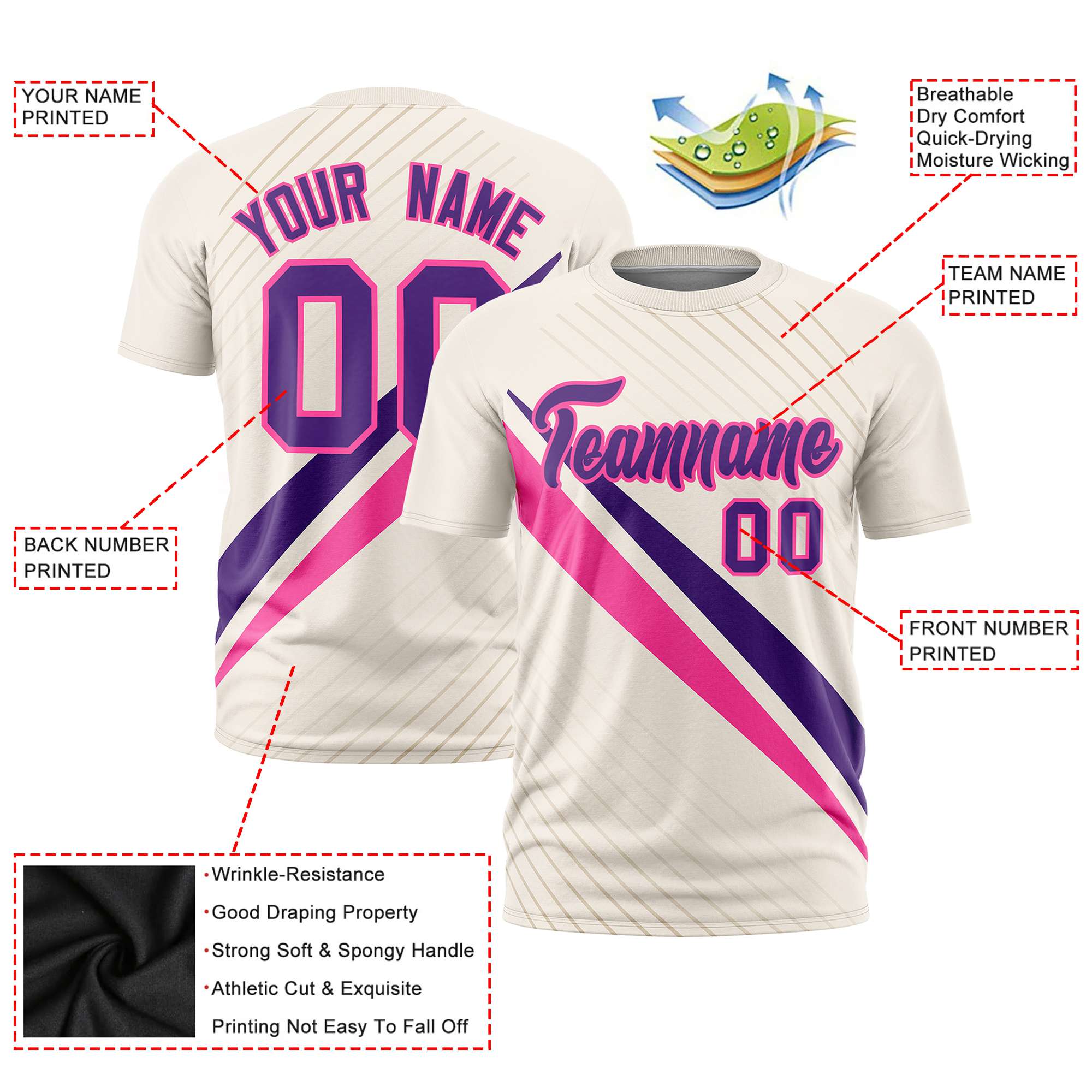 Custom Khaki Purple-Pink Personalized Slash Pattern Performance T-Shirt