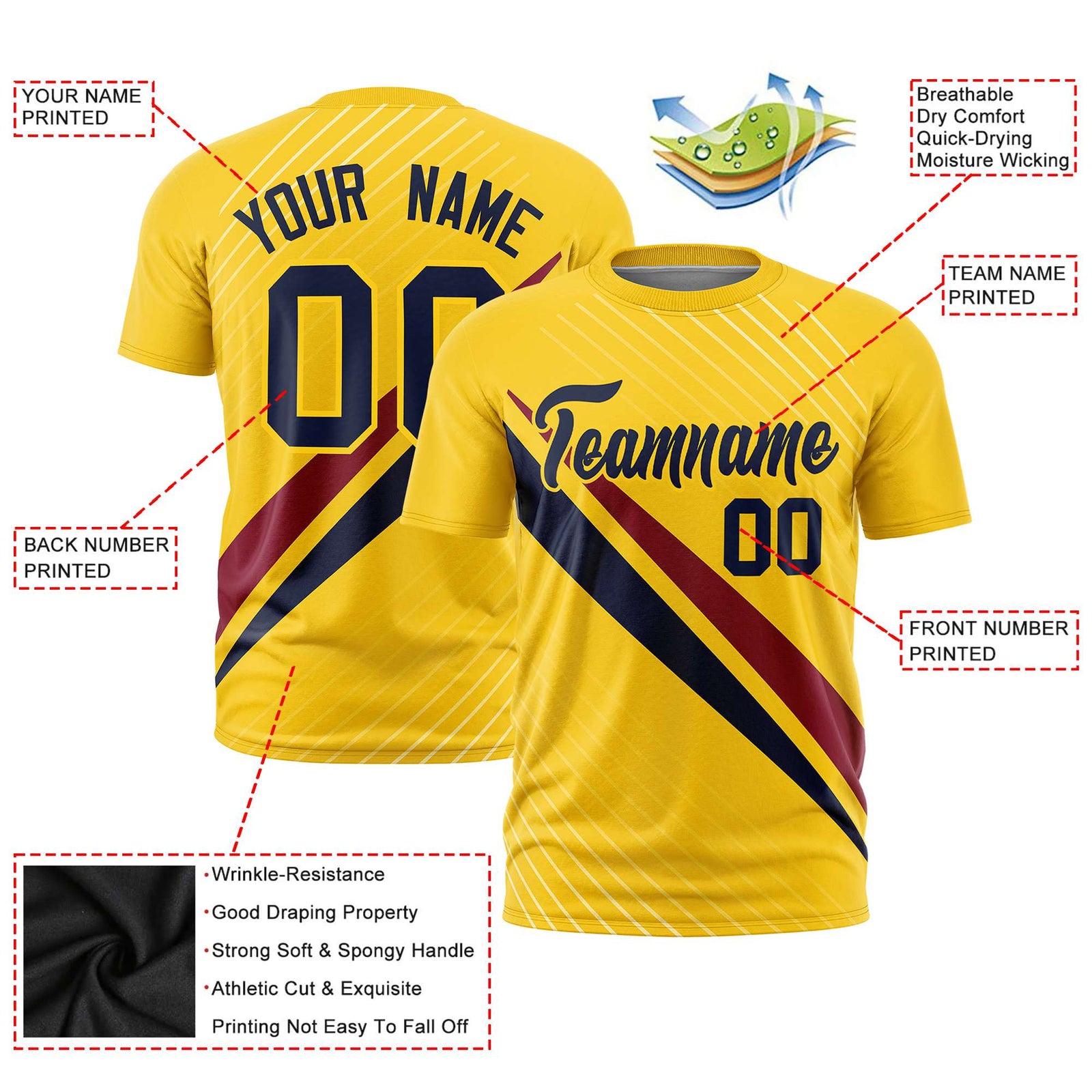 Custom Gold 01-Crimson Navy Personalized Slash Pattern Performance T-Shirt