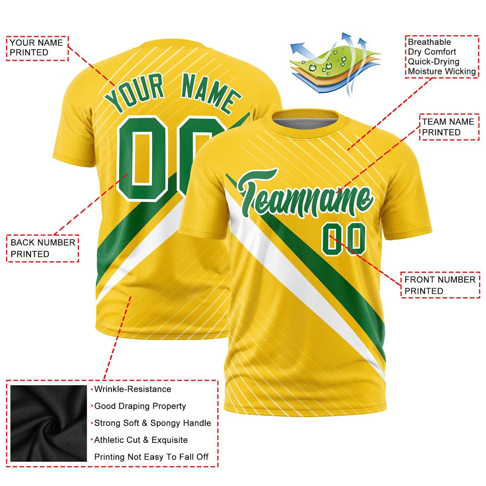 Custom Gold 01-Kelly Green White Personalized Slash Pattern Performance T-Shirt