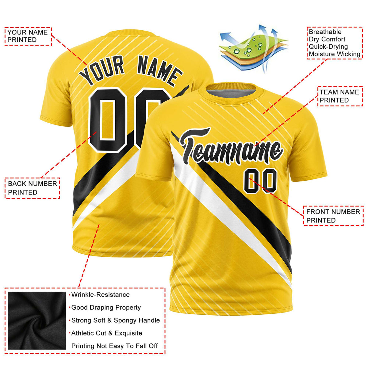 Custom Gold 01-Black White Personalized Slash Pattern Performance T-Shirt