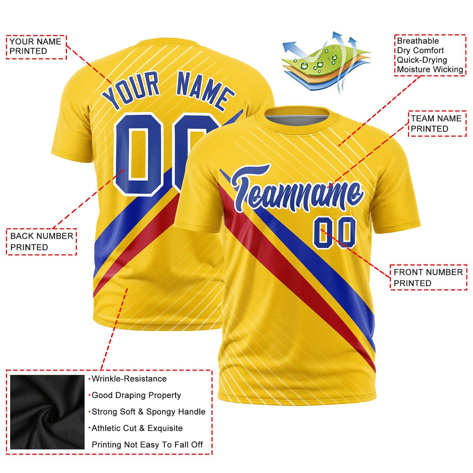 Custom Gold 01-Navy Red Personalized Slash Pattern Performance T-Shirt