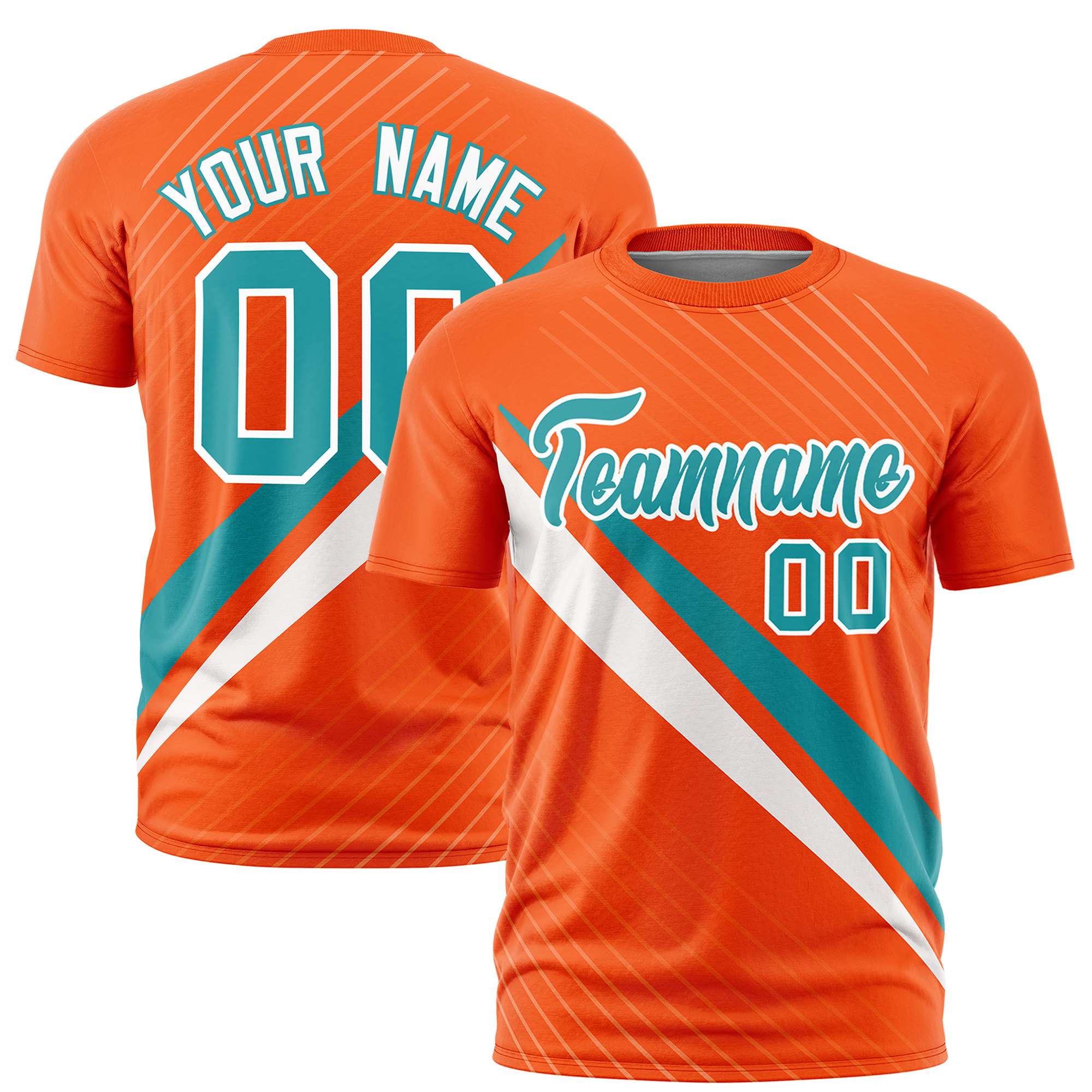 Custom Orange Aqua-White Personalized Slash Pattern Performance T-Shirt