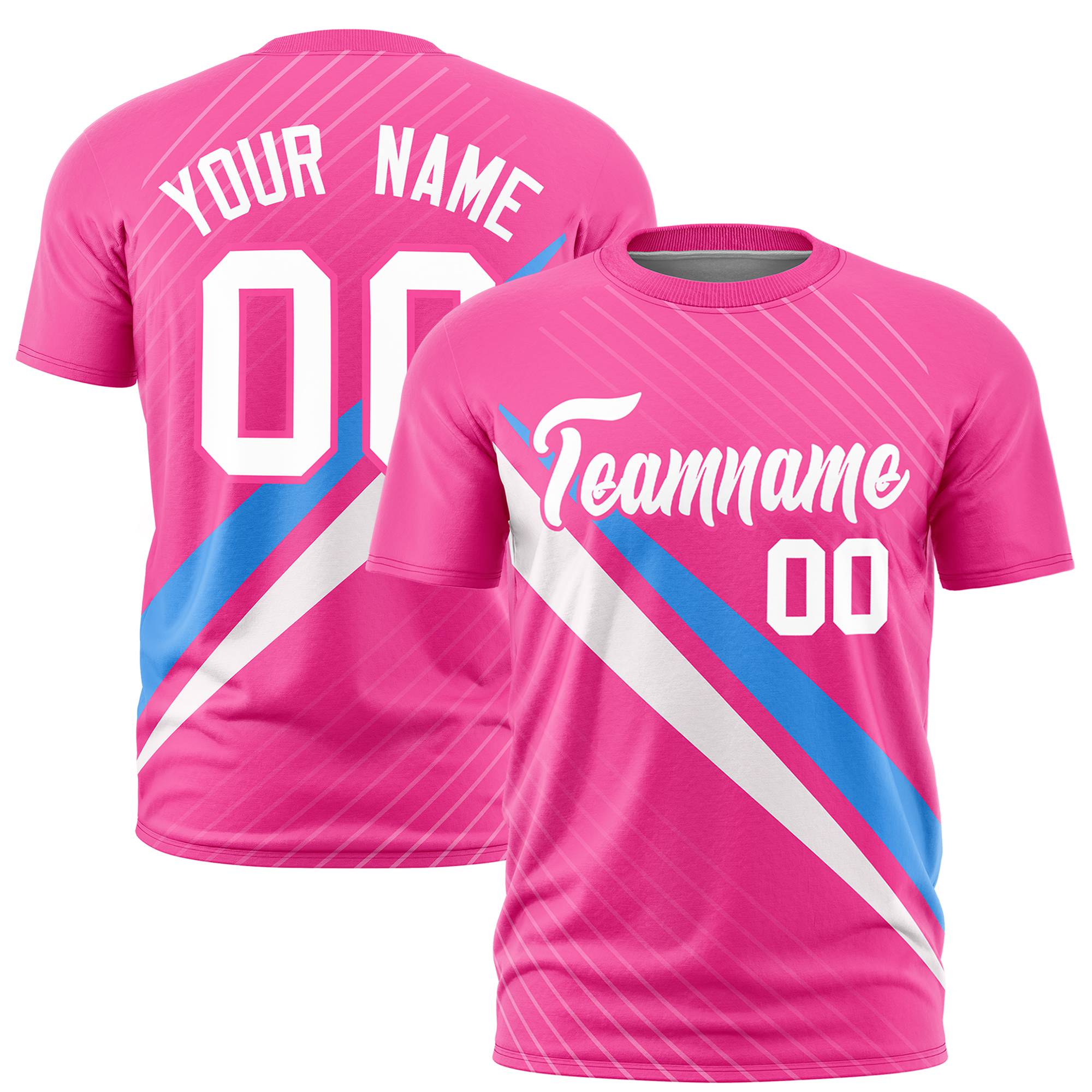 Custom Pink Powder Blue-White Personalized Slash Pattern Performance T-Shirt