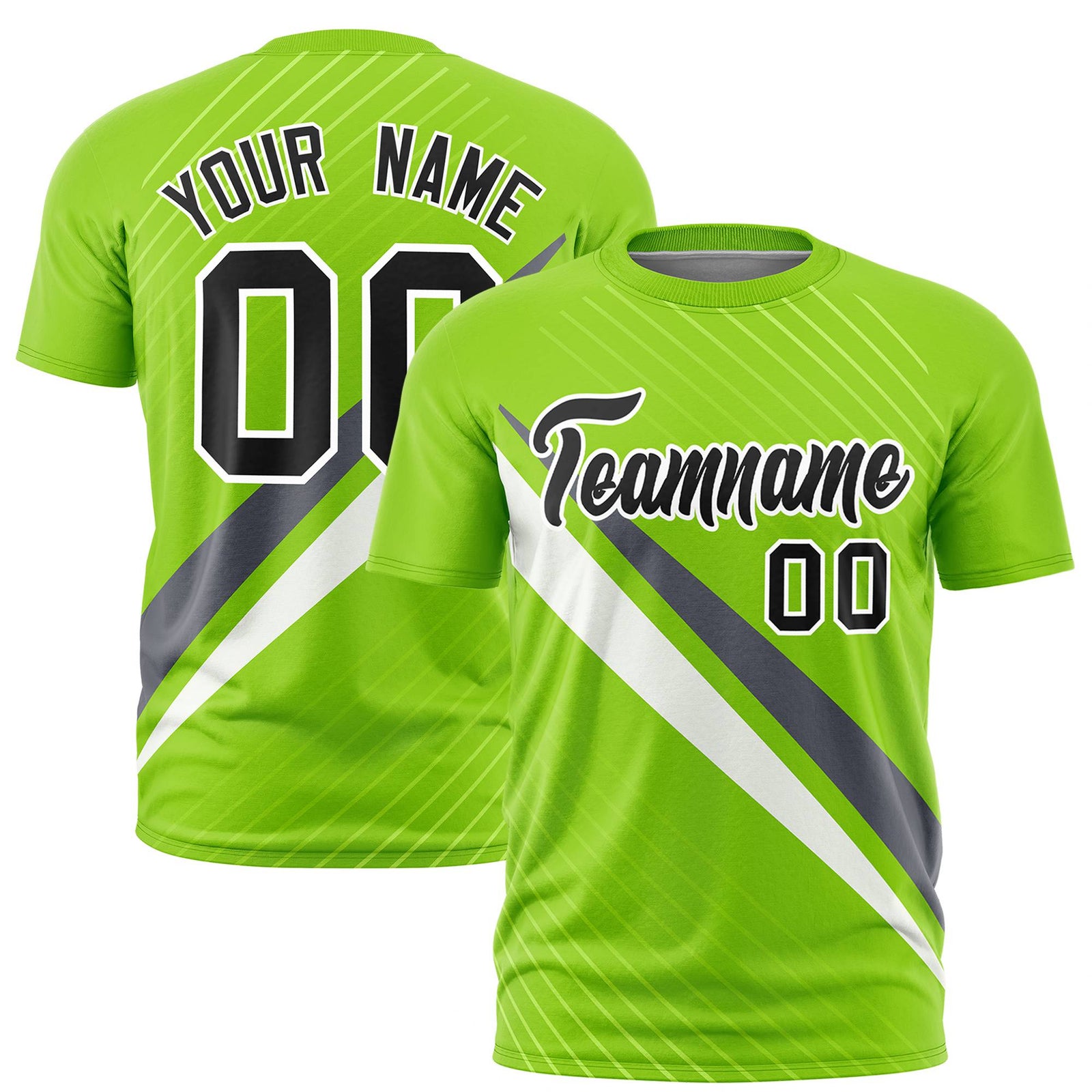 Custom Neon Green-Dark Gray White Personalized Slash Pattern Performance T-Shirt