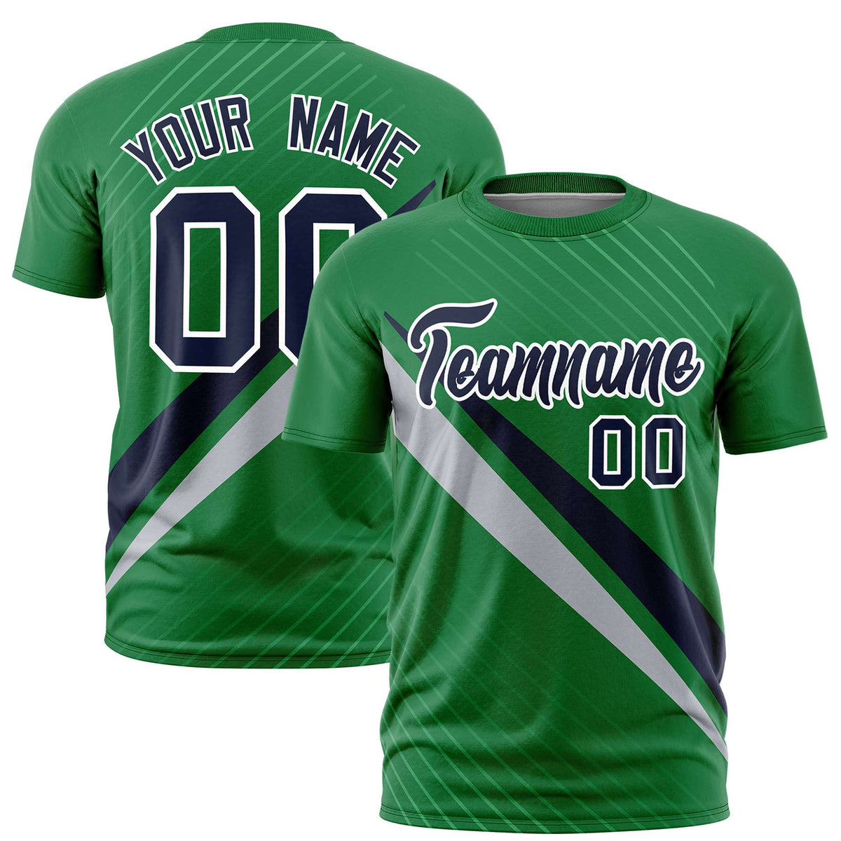 Custom Kelly Green-Royal Blue Gray Personalized Slash Pattern Performance T-Shirt