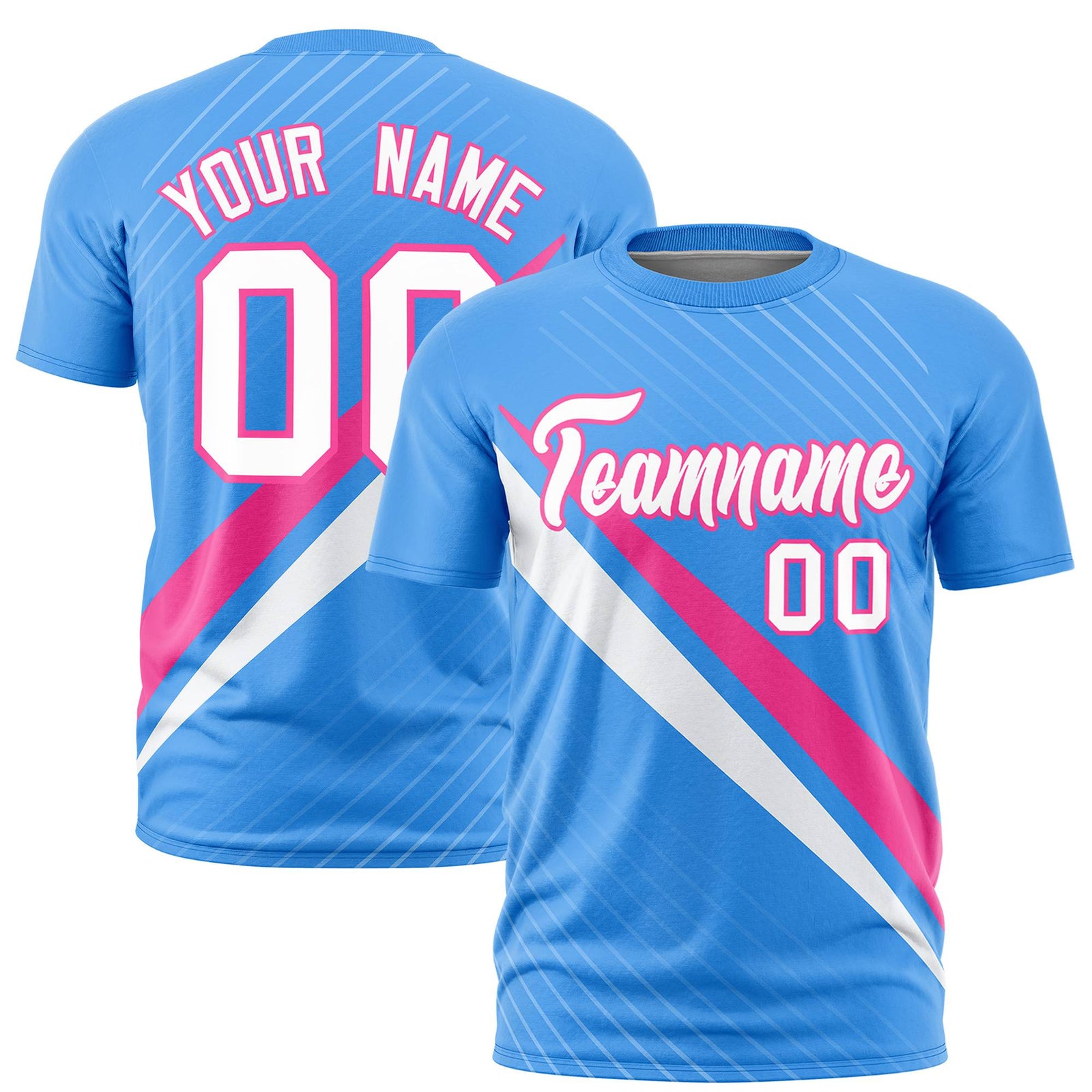 Custom Powder Blue-Pink White Personalized Slash Pattern Performance T-Shirt