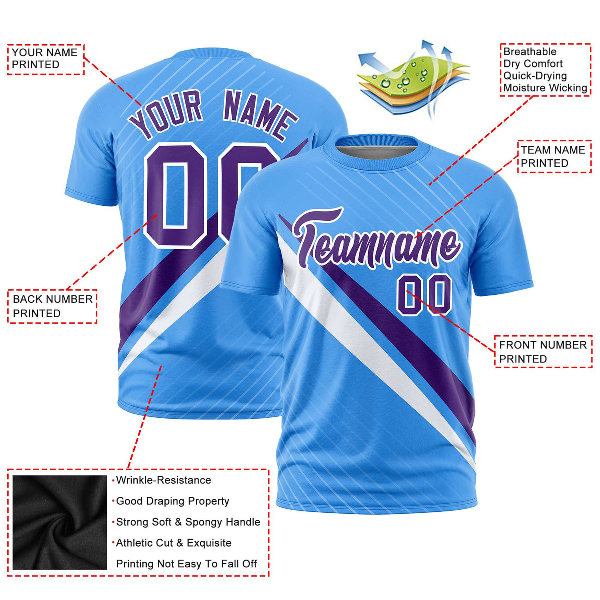 Custom Powder Blue-Purple White Personalized Slash Pattern Performance T-Shirt
