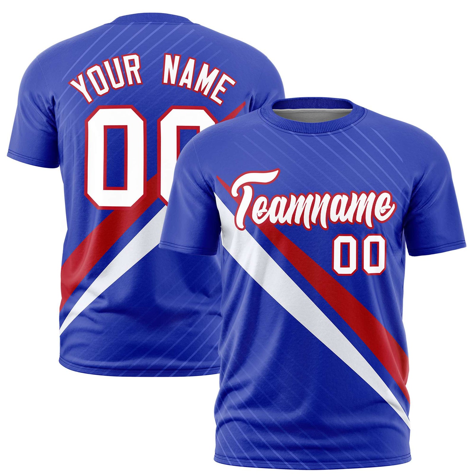 Custom Royal Blue-Red White Personalized Slash Pattern Performance T-Shirt