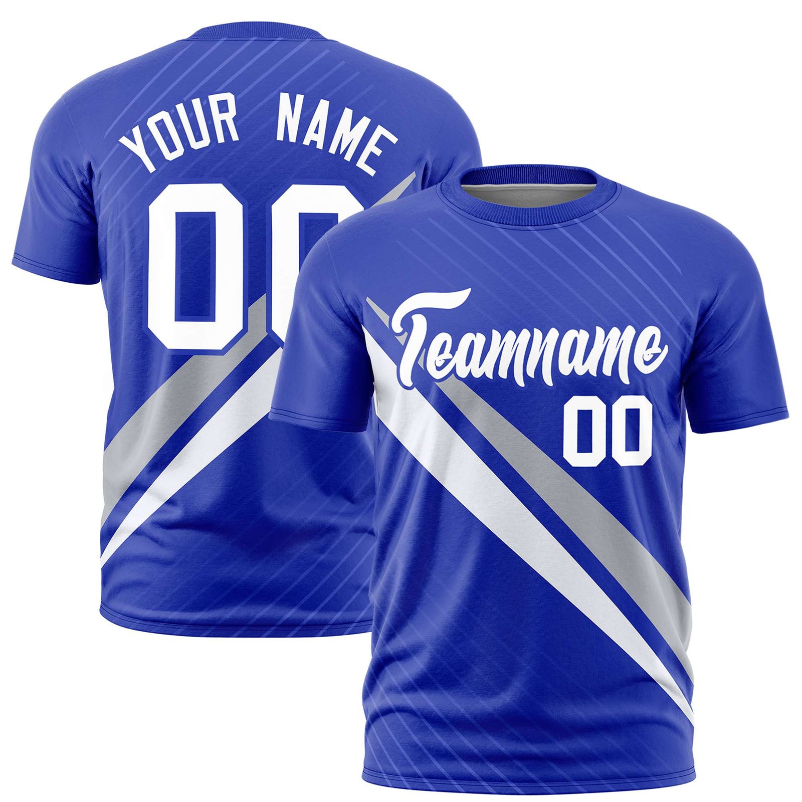 Custom Royal Blue-Gray White Personalized Slash Pattern Performance T-Shirt