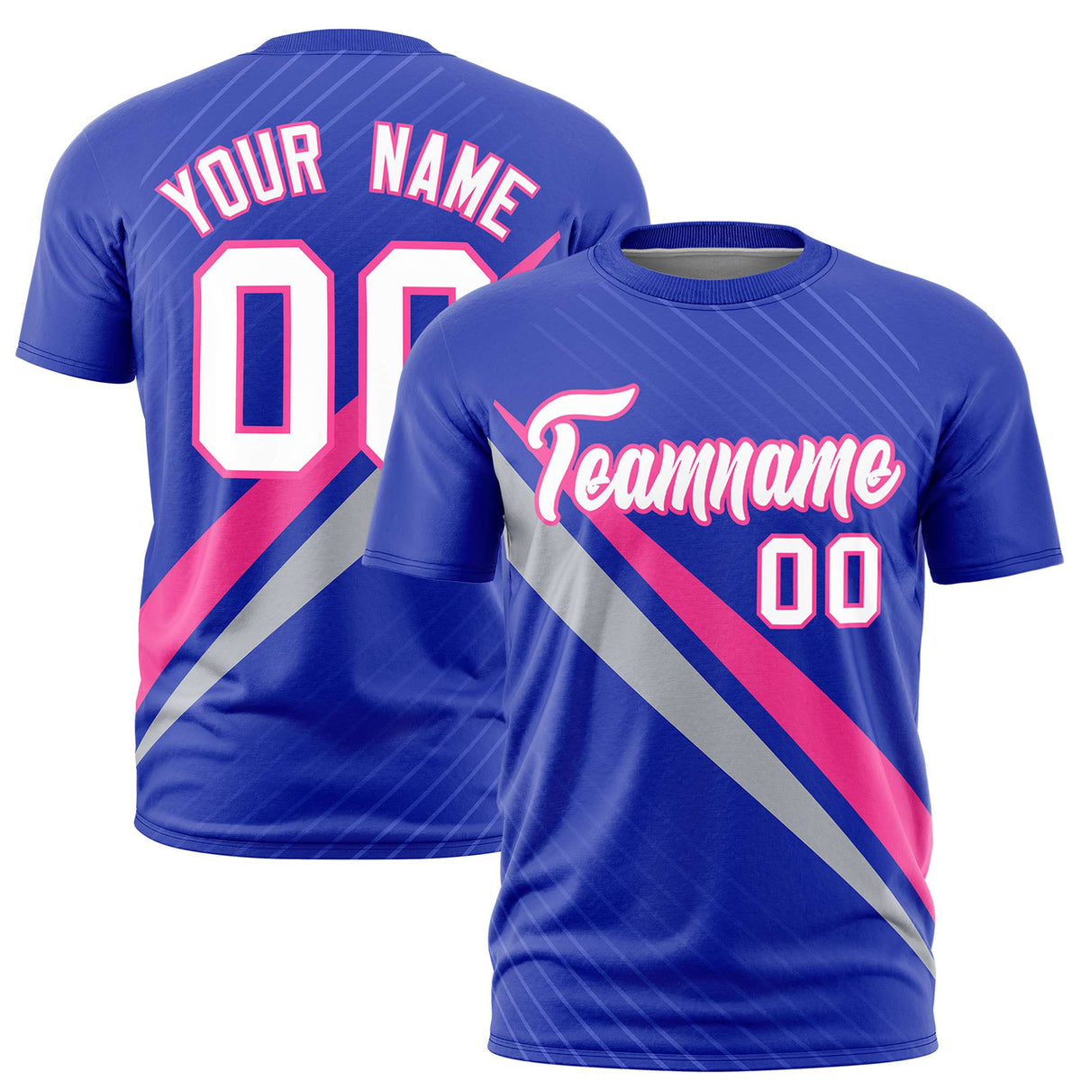 Custom Royal Blue-Pink Gray Personalized Slash Pattern Performance T-Shirt