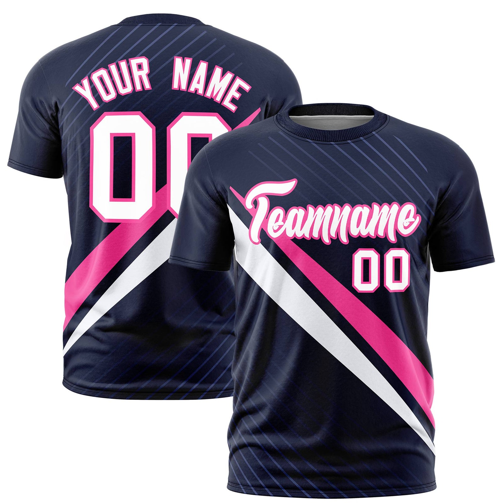 Custom Navy Pink-White Personalized Slash Pattern Performance T-Shirt