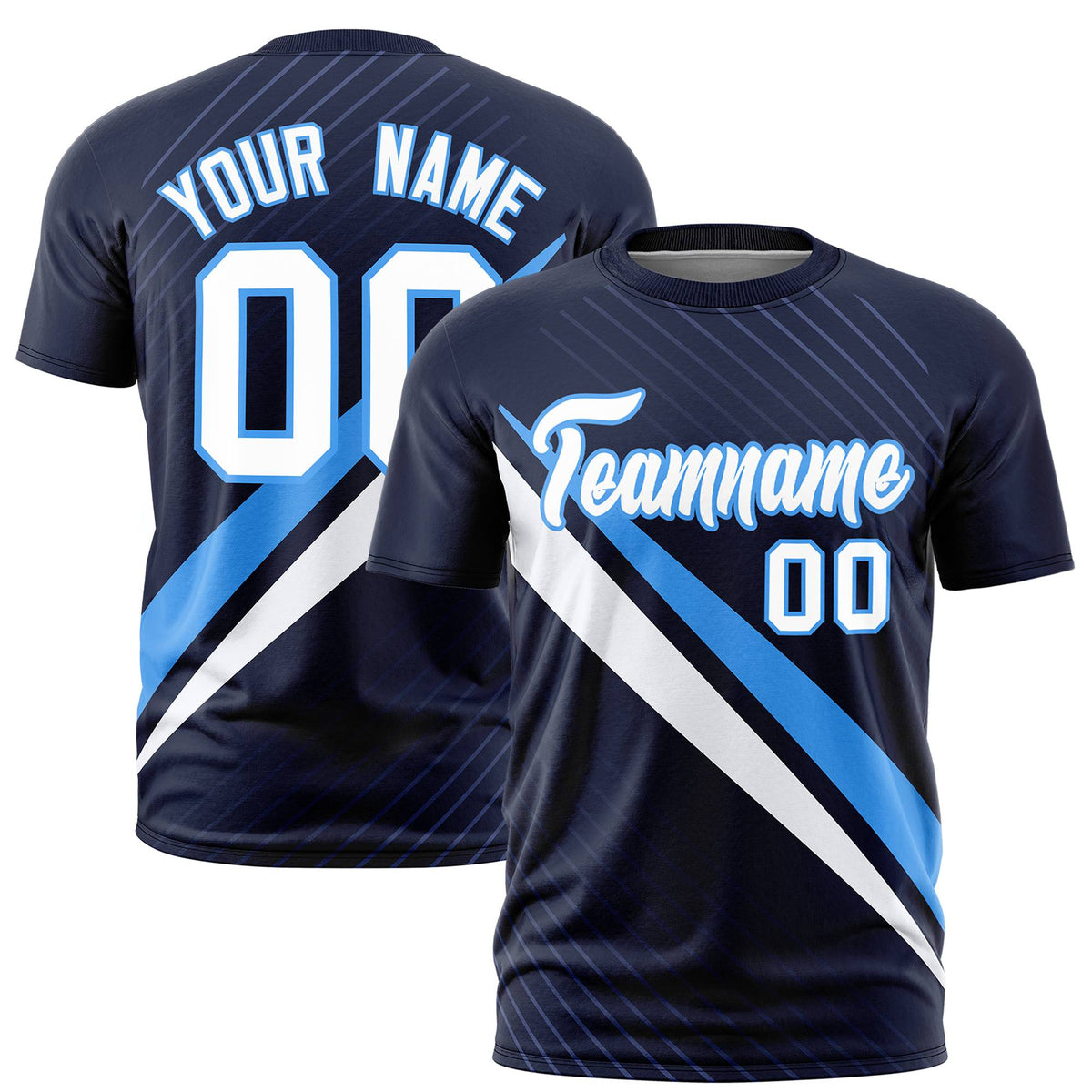 Custom Navy Powder Blue-White Personalized Slash Pattern Performance T-Shirt