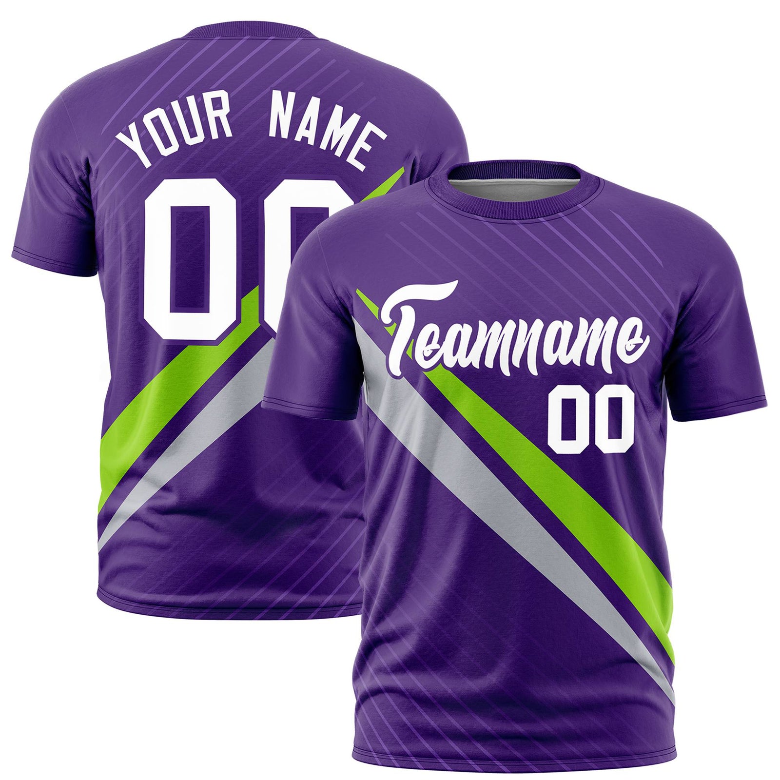 Custom Purple Neon Green-Gray Personalized Slash Pattern Performance T-Shirt