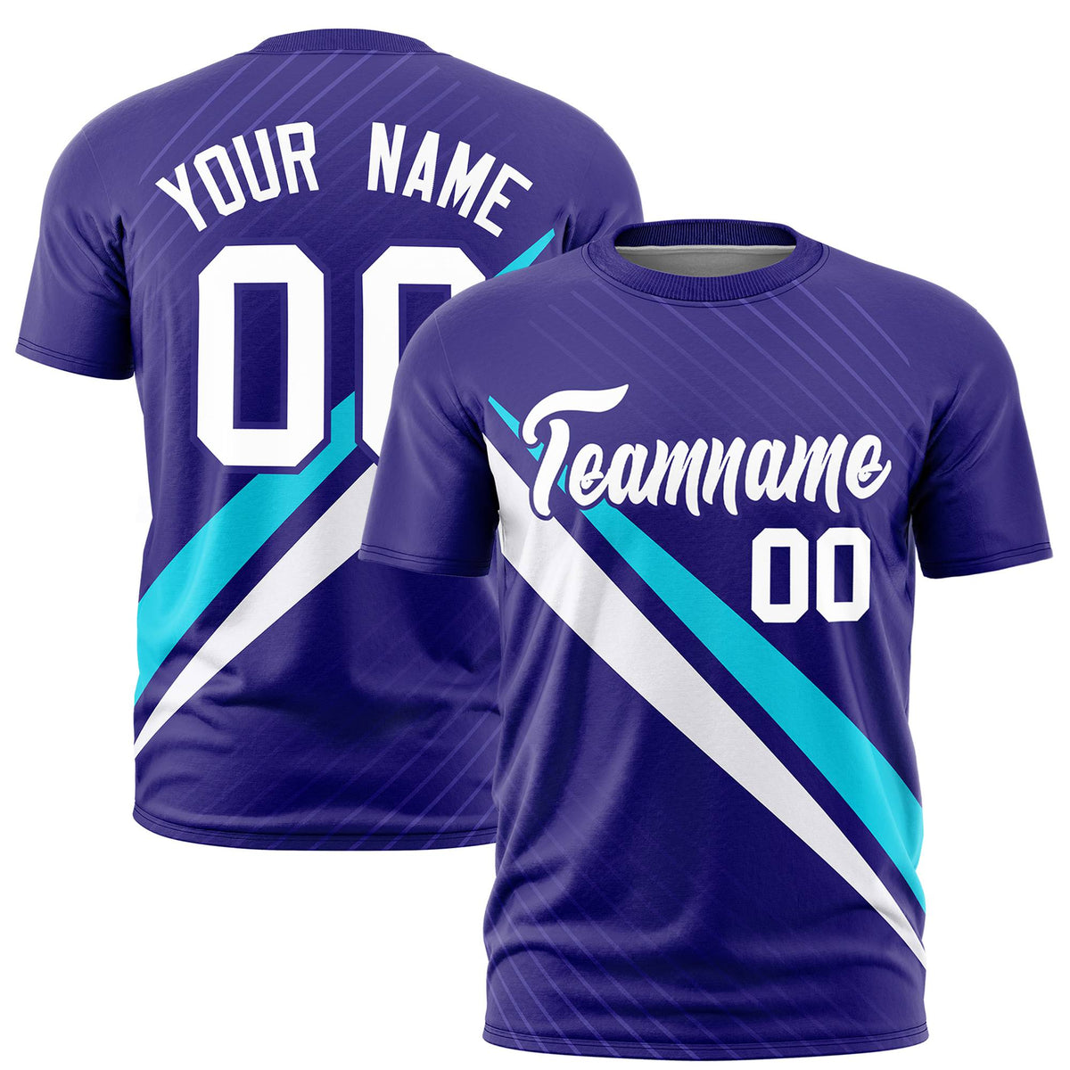 Custom Purple White-Powder Blue Personalized Slash Pattern Performance T-Shirt