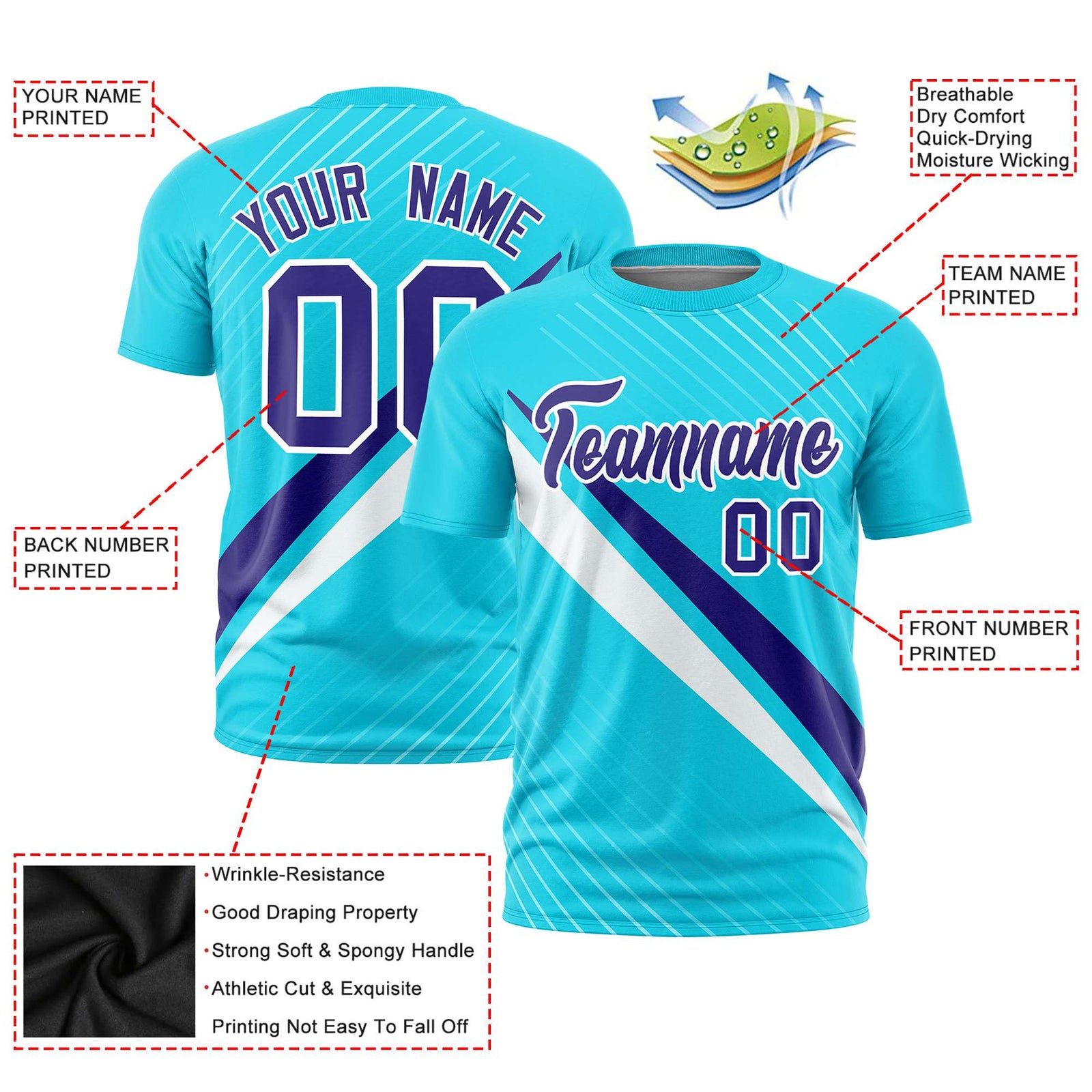 Custom Sky Blue-Purple White Personalized Slash Pattern Performance T-Shirt