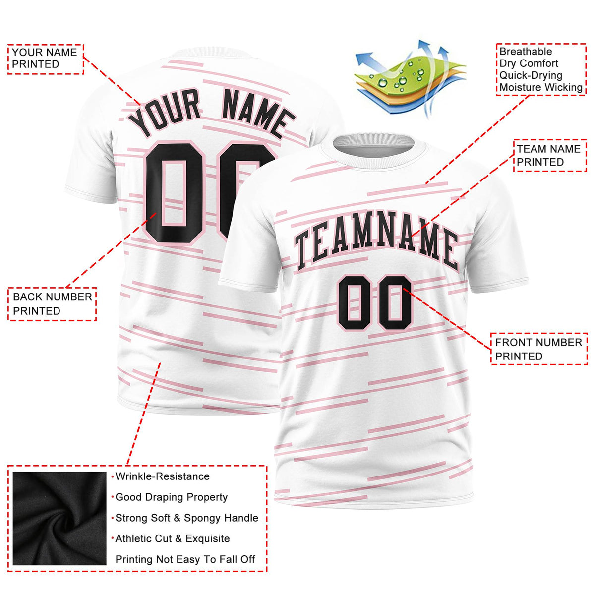 Custom White Light Pink Personalized Slanting Line Graffiti Pattern Performance T-Shirt