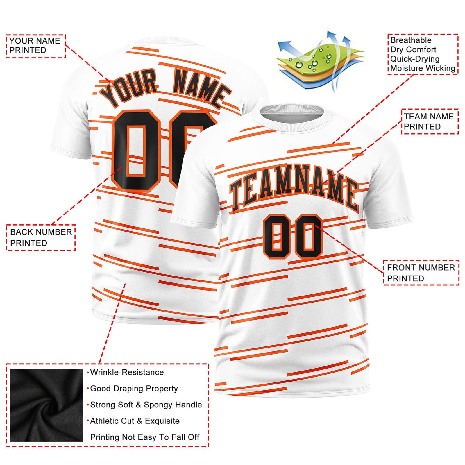 Custom White Orange Personalized Slanting Line Graffiti Pattern Performance T-Shirt