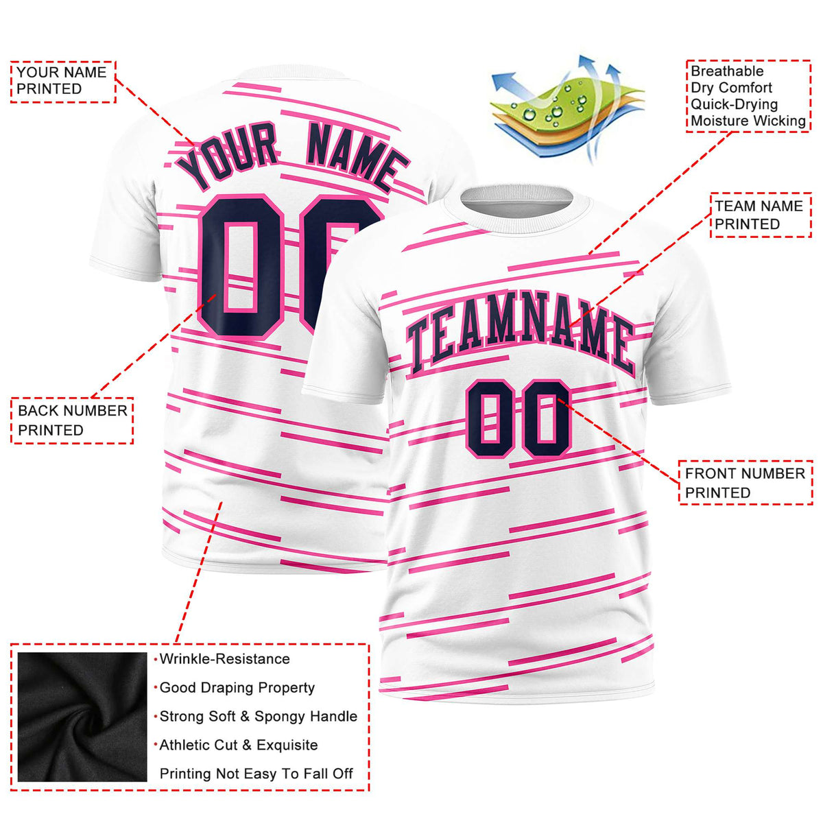 Custom White Pink Personalized Slanting Line Graffiti Pattern Performance T-Shirt