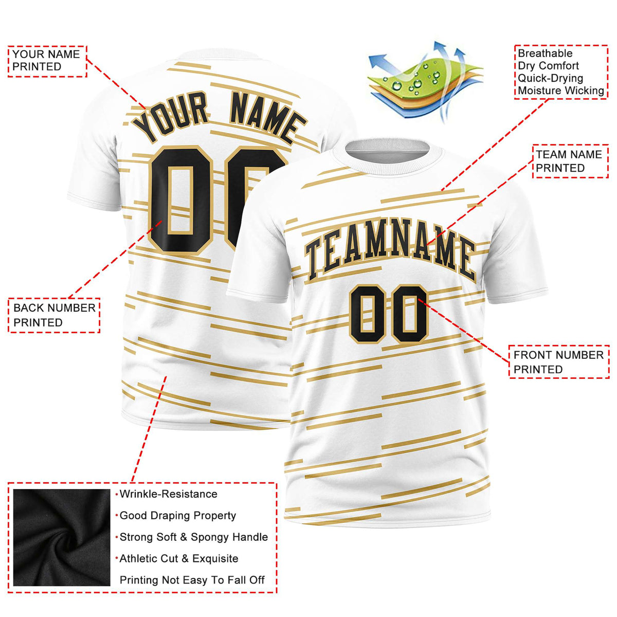 Custom White Old Gold Personalized Slanting Line Graffiti Pattern Performance T-Shirt