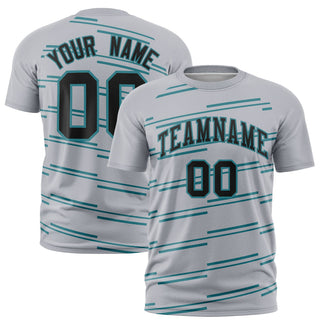 Camiseta deportiva personalizada en gris aguamarina con estampado de grafiti de líneas inclinadas - Estilo 1