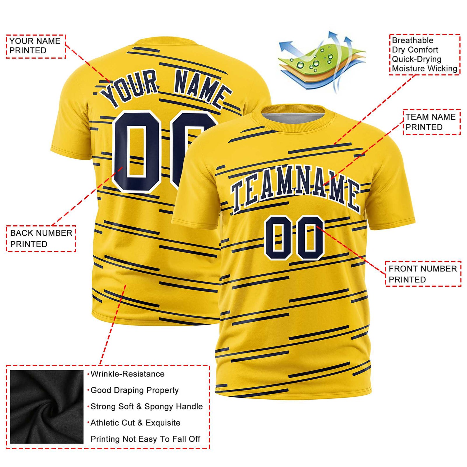 Custom Gold Navy Personalized Slanting Line Graffiti Pattern Performance T-Shirt