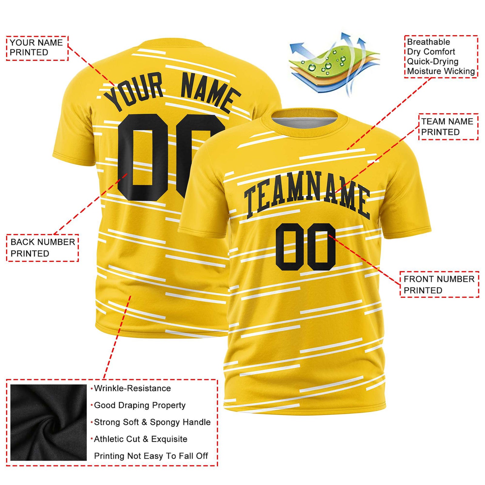 Custom Gold White Personalized Slanting Line Graffiti Pattern Performance T-Shirt