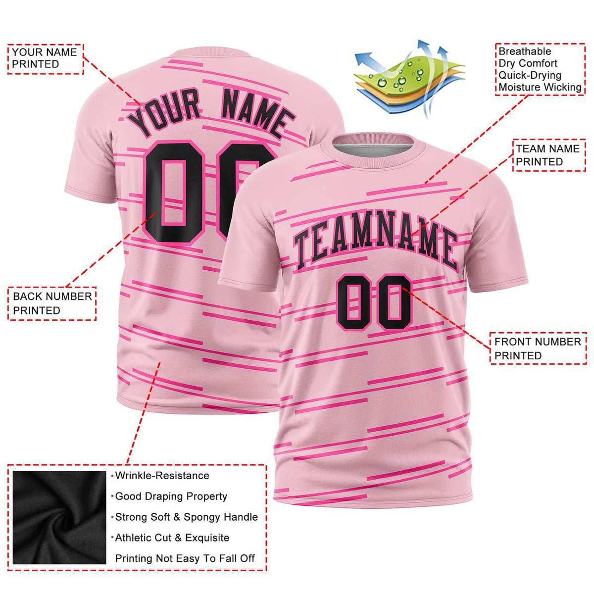 Custom Light Pink Pink Personalized Slanting Line Graffiti Pattern Performance T-Shirt