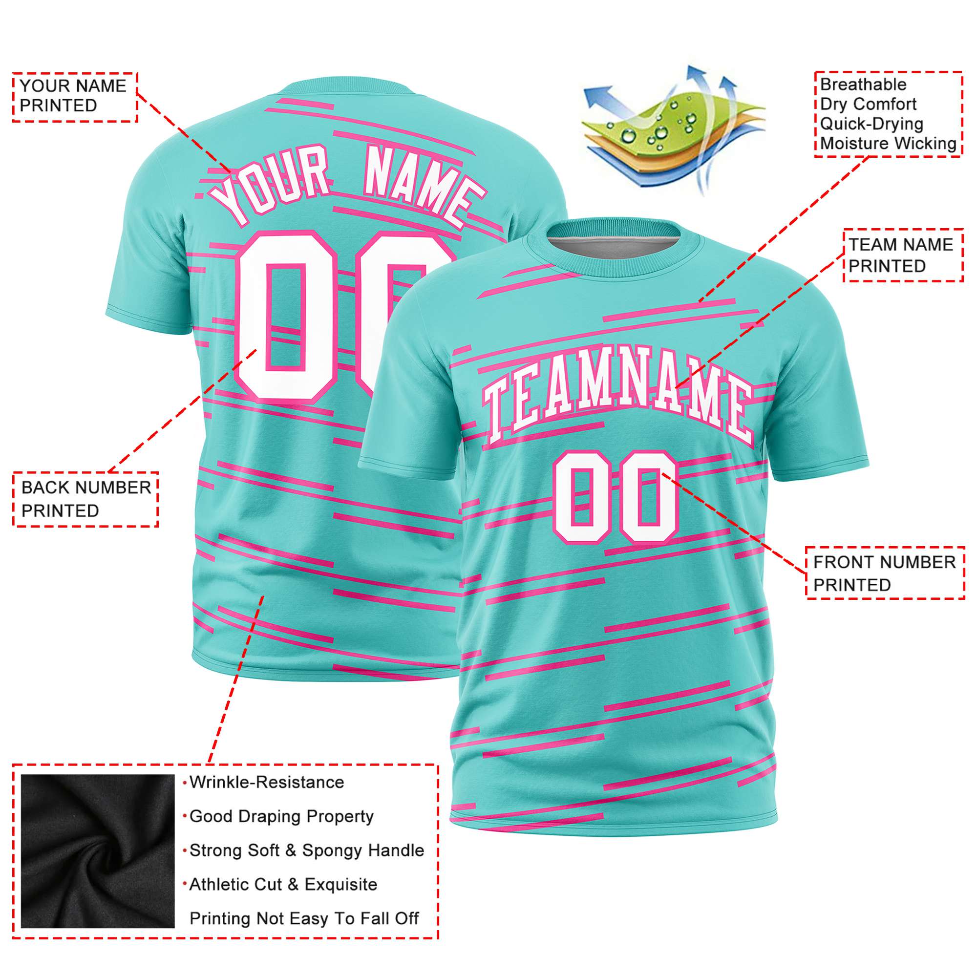 Custom Bright Green Pink Personalized Slanting Line Graffiti Pattern Performance T-Shirt