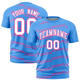 Custom Powder Blue Pink Personalized Slanting Line Graffiti Pattern Performance T-Shirt - Style 1