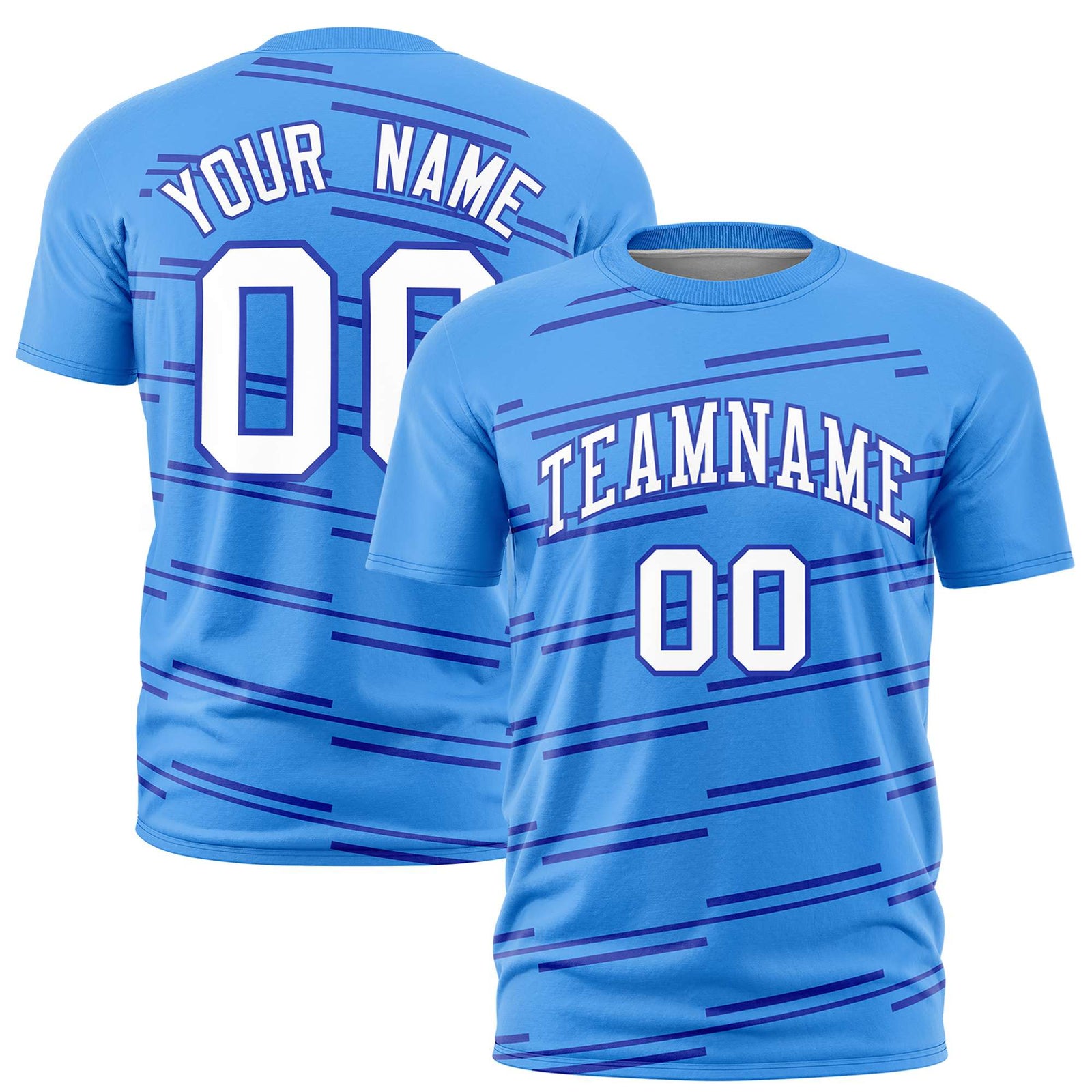 Custom Powder Blue Royal Blue Personalized Slanting Line Graffiti Pattern Performance T-Shirt