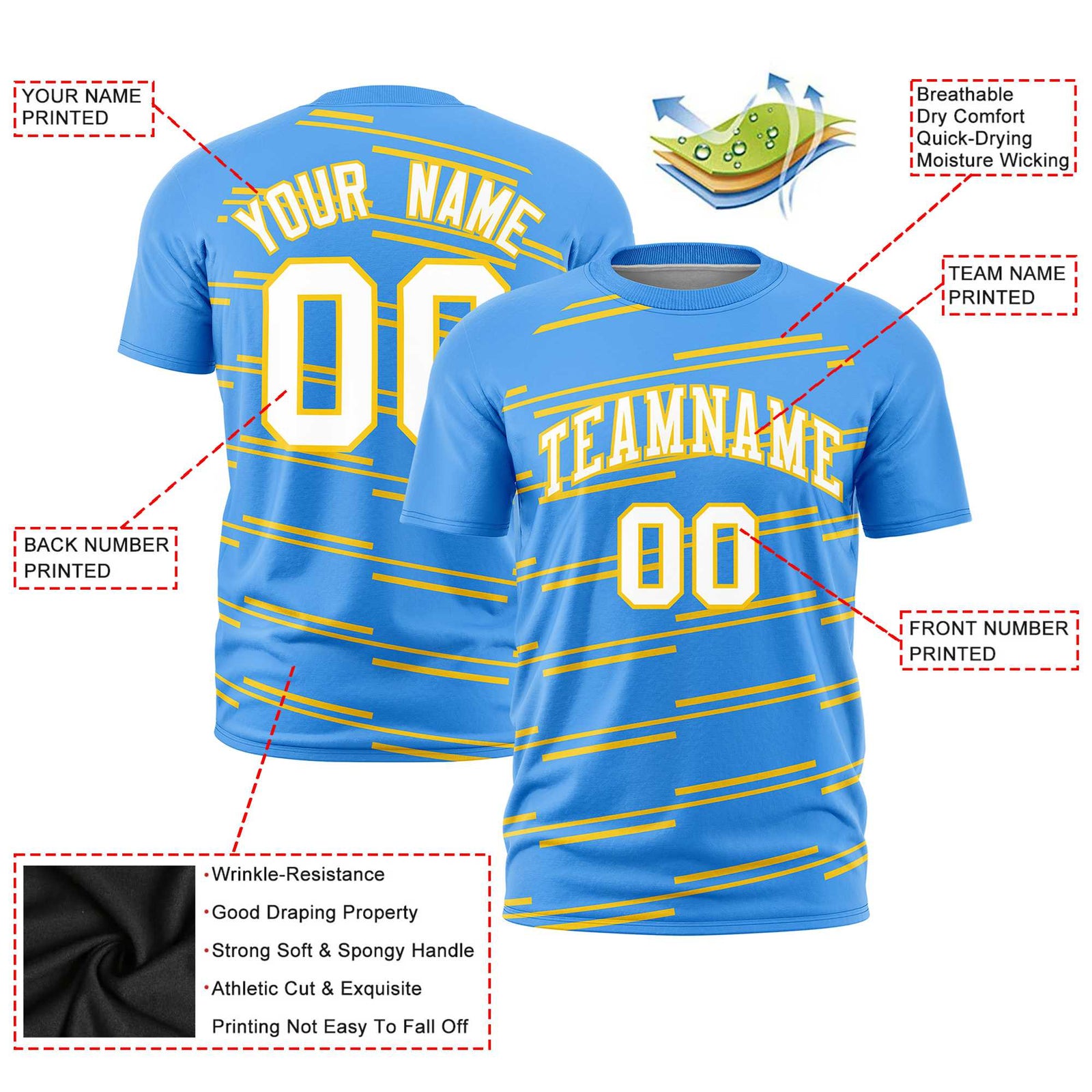 Custom Powder Blue Gold-01 Personalized Slanting Line Graffiti Pattern Performance T-Shirt