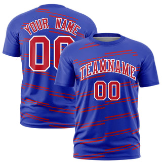 Camiseta deportiva personalizada con estampado de grafiti de líneas inclinadas en azul real y rojo - Estilo 1