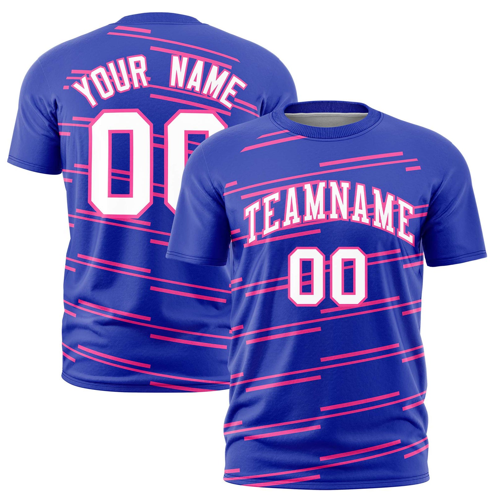 Custom Royal Blue Pink Personalized Slanting Line Graffiti Pattern Performance T-Shirt