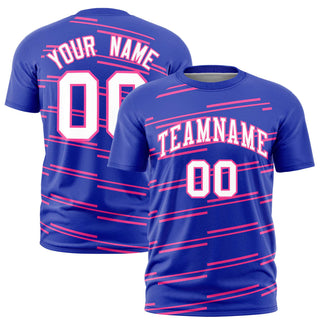 Custom Royal Blue Pink Personalized Slanting Line Graffiti Pattern Performance T-Shirt - Style 1