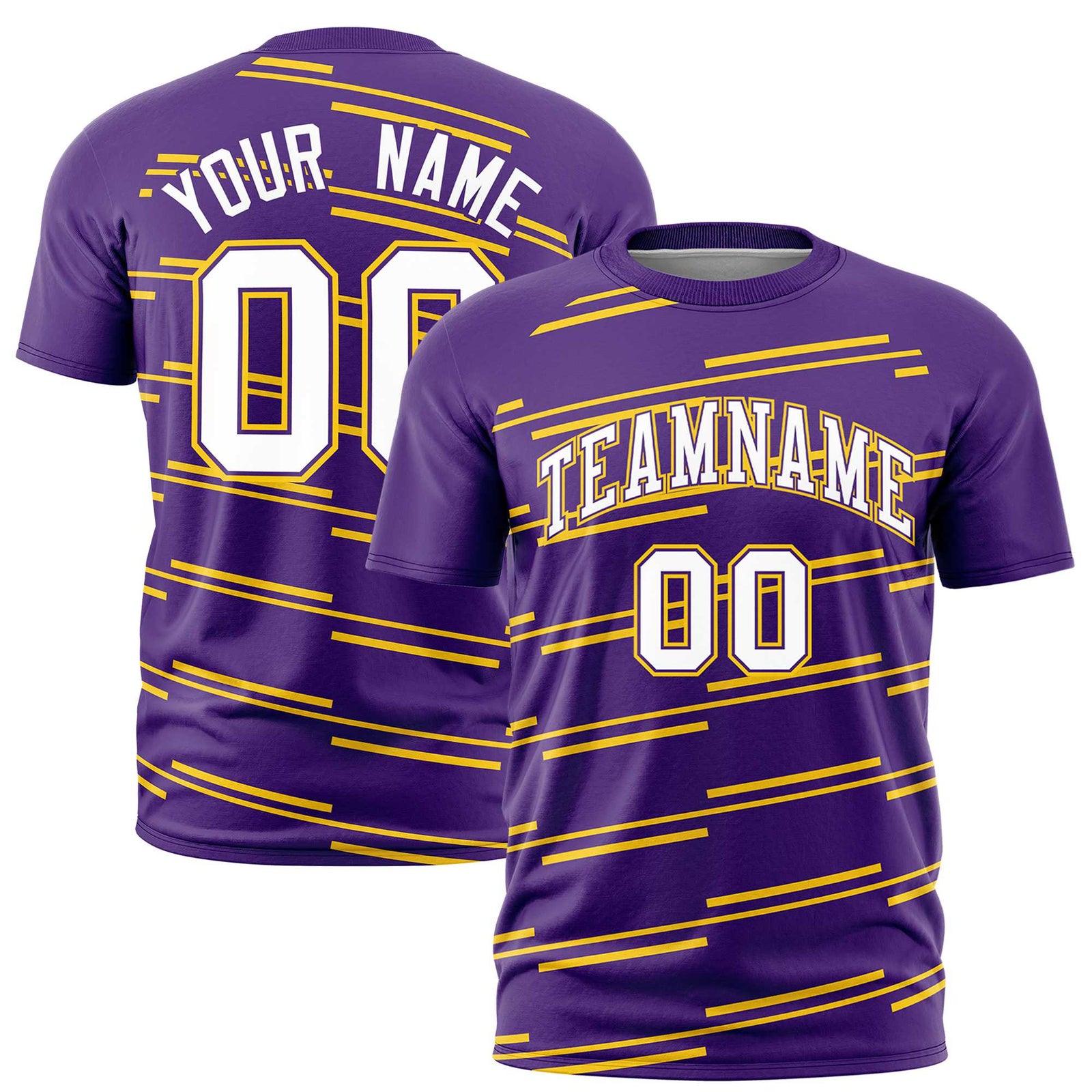 Custom Purple Gold-01 Personalized Slanting Line Graffiti Pattern Performance T-Shirt