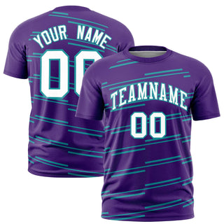 Custom Purple Aqua Personalized Slanting Line Graffiti Pattern Performance T-Shirt - Style 1