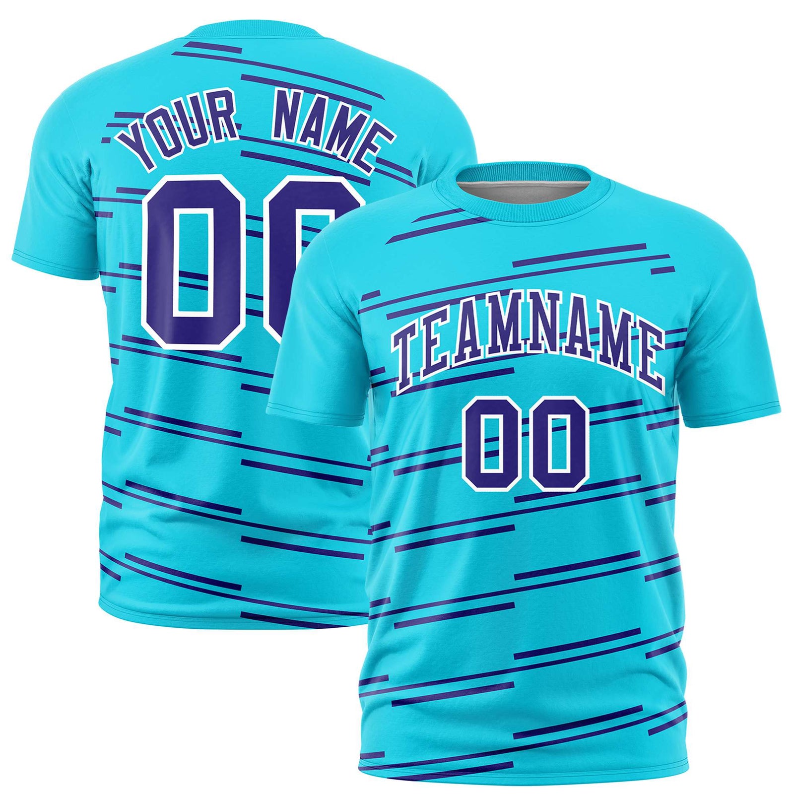 Custom Sky Blue Purple Personalized Slanting Line Graffiti Pattern Performance T-Shirt