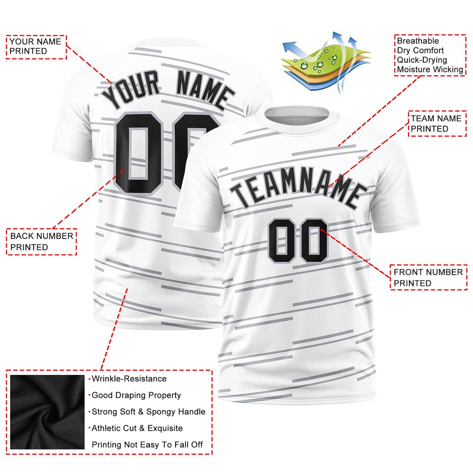 Custom White Gray Personalized Slanting Line Graffiti Pattern Performance T-Shirt