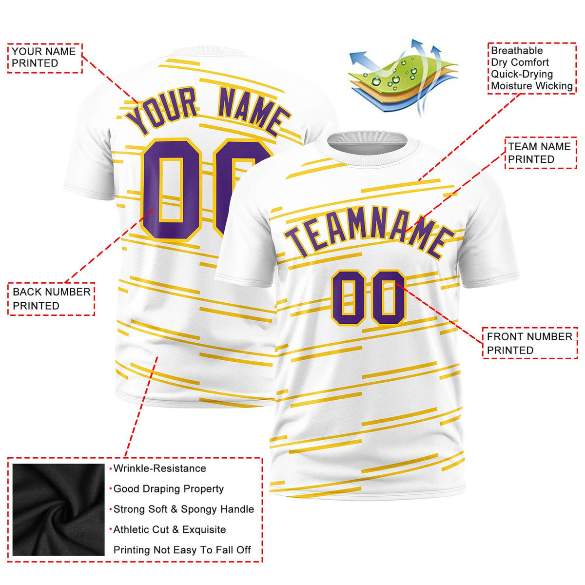Custom White Gold Personalized Slanting Line Graffiti Pattern Performance T-Shirt