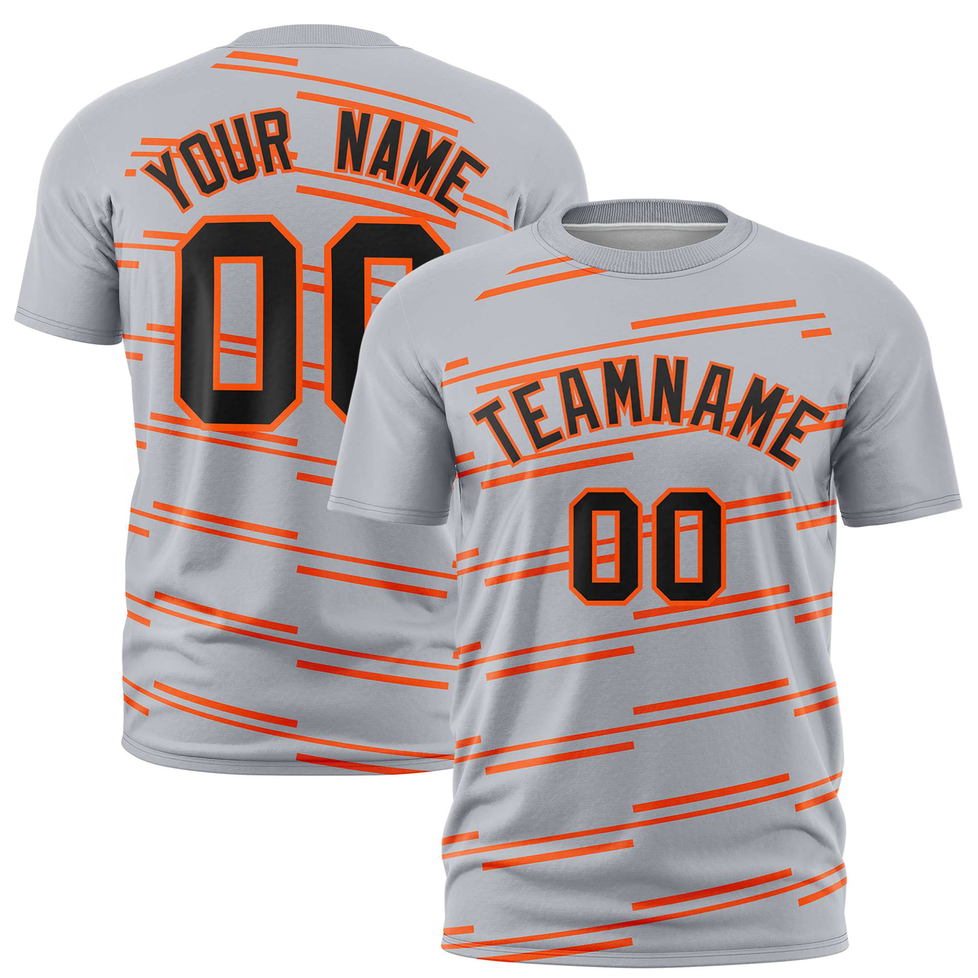 Custom Gray Orange Personalized Slanting Line Graffiti Pattern Performance T-Shirt