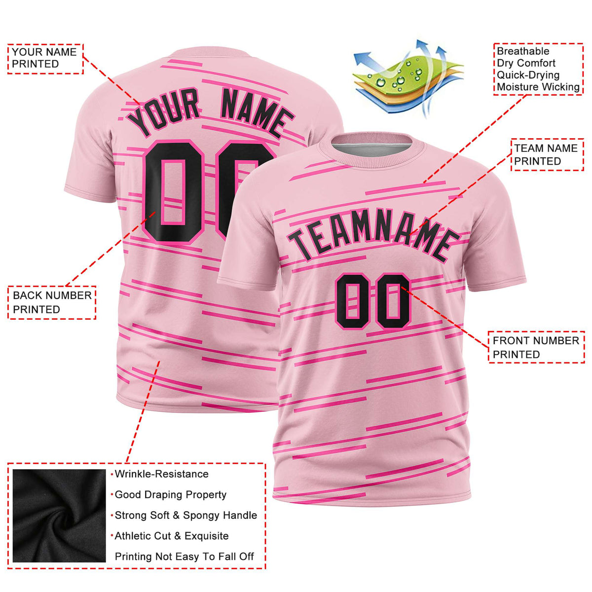 Custom Light Pink Pink Personalized Slanting Line Graffiti Pattern Performance T-Shirt