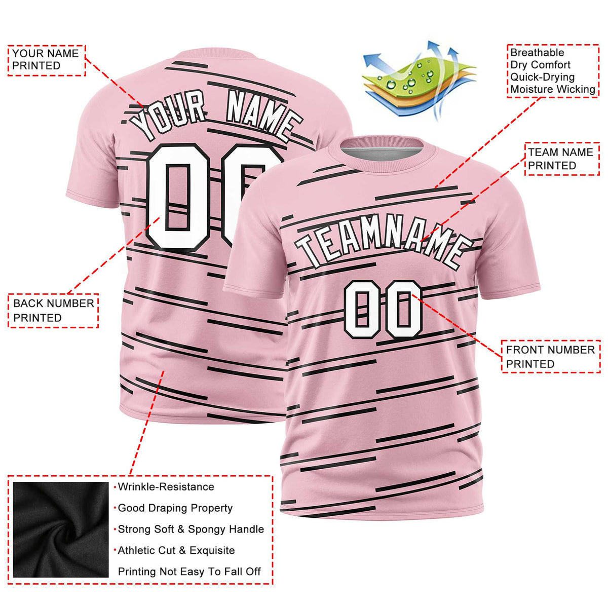 Custom Light Pink Black Personalized Slanting Line Graffiti Pattern Performance T-Shirt